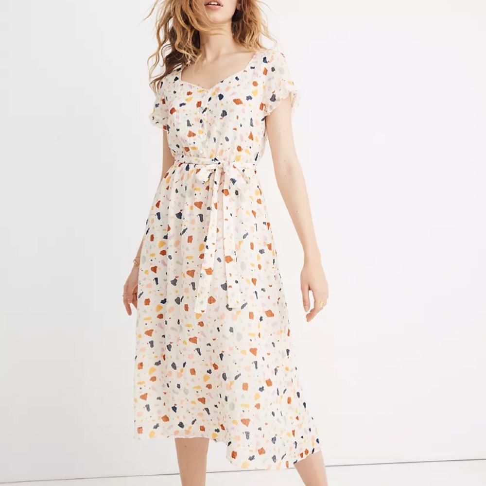 NWWT Madewell Tie-Waist Midi Dress in Terrazzo